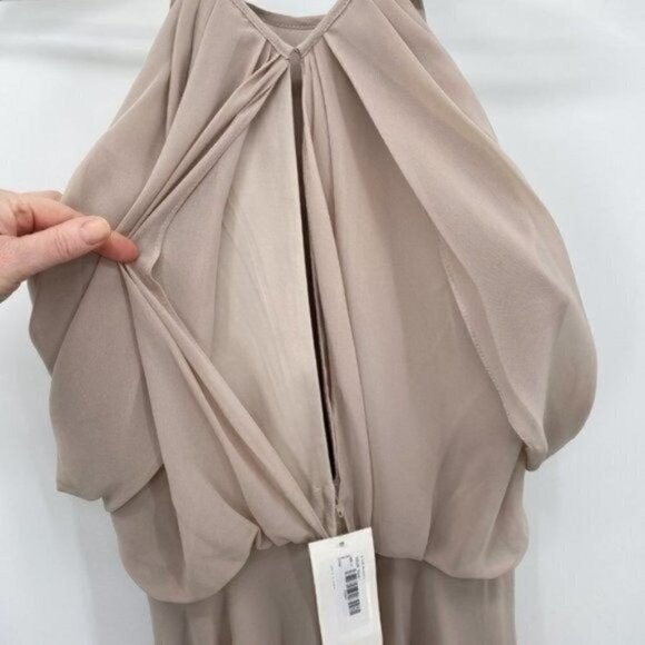 Kleinfeld Bridesmaid Cappuccino Sleeveless Chiffon Cold Shoulder 14 Maxi Dress - Picture 6 of 12